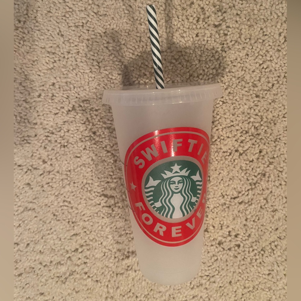 Taylor Swift Original Starbucks Frosted Tumbler with Red Logo and Striped Straw